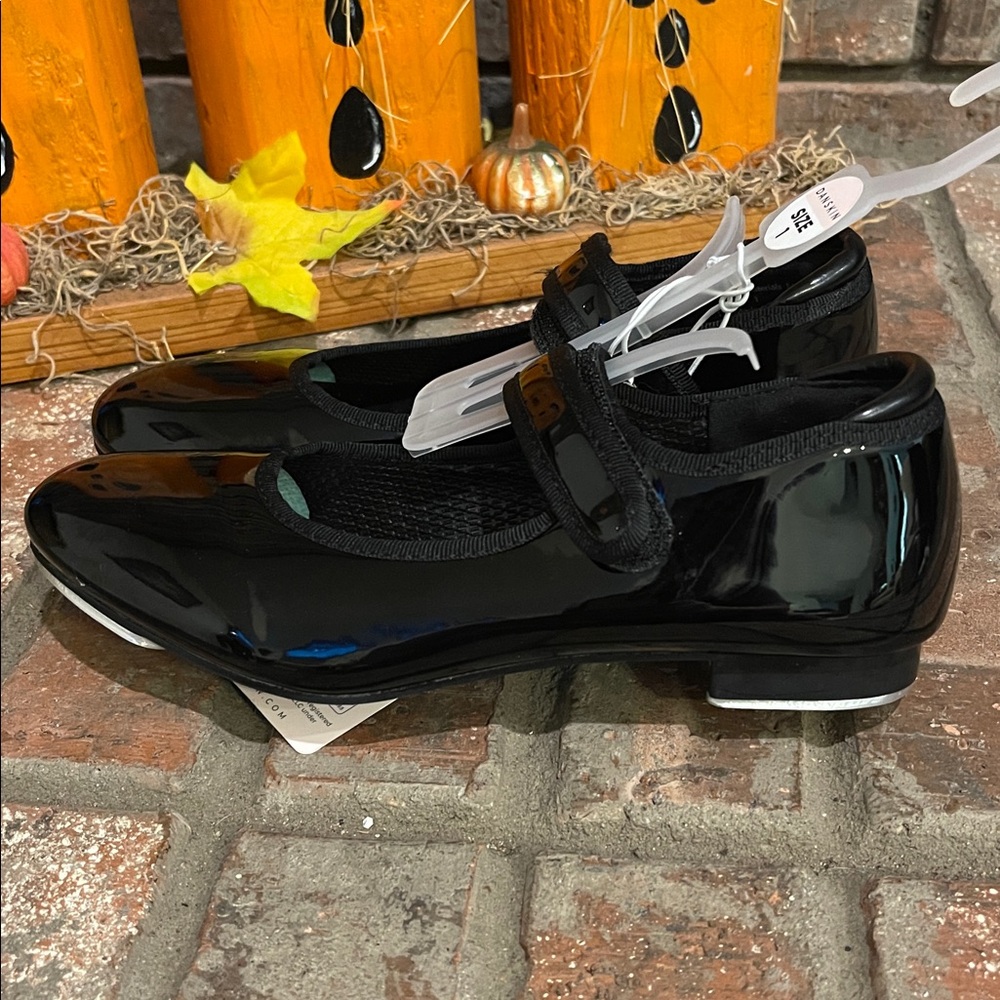 Danskin Glossy Black Dance Tap Shoes Sz 1 - Picture 6 of 9